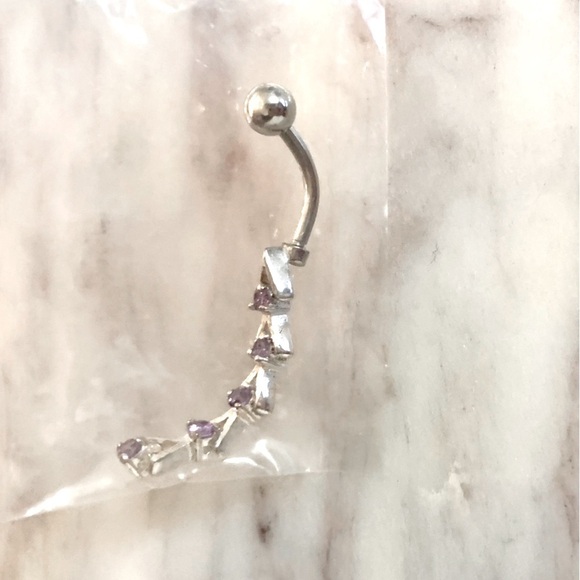 Purple Stone Linear Surgical Steel Belly Navel Ring - Picture 1 of 3